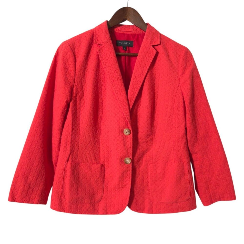 Talbots Red Blazer Size 8 Business Casual Circle Stitching Classic Lightweight